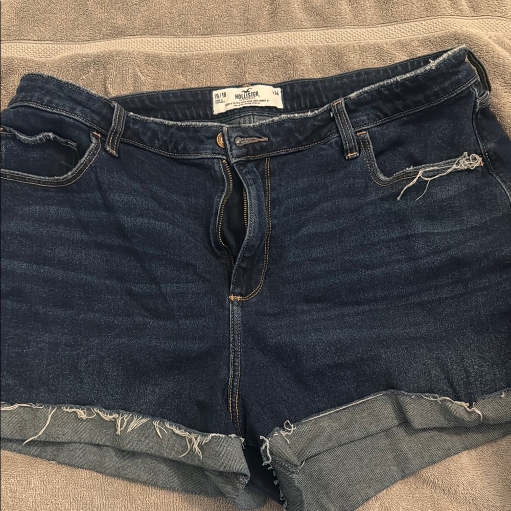 Hollister Dark Blue Frayed Denim Shorts